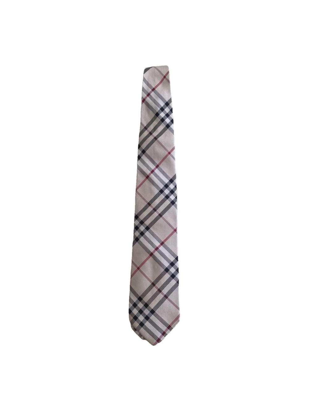Burberry Beige Plaid Tie with Navy and Red Accents